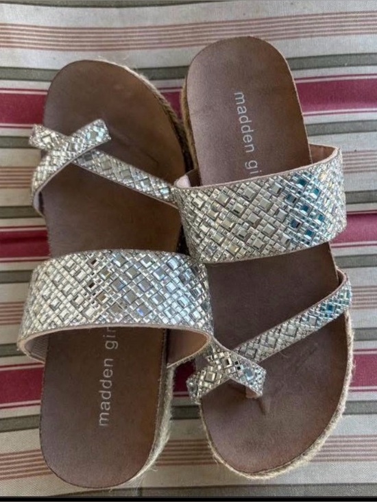 Madden Girl Other - Madden Girl Silver Metallic Woven Slide Sandals